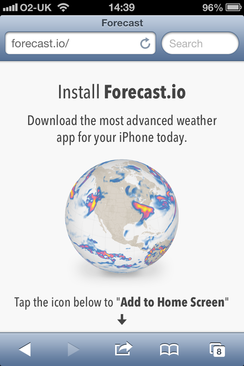 Forecast.IO in mobile Safari prompts me to add it to the homescreen