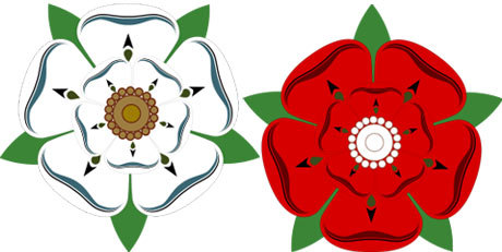 A sinistra, la Rosa Bianca degli York. A destra la Rosa Rossa dei Lancaster