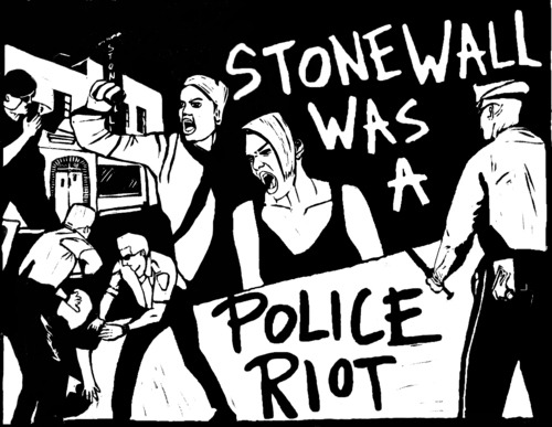 illustration of people yelling at police with the words 
