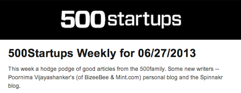 500 Startups Weekly startup newsletter