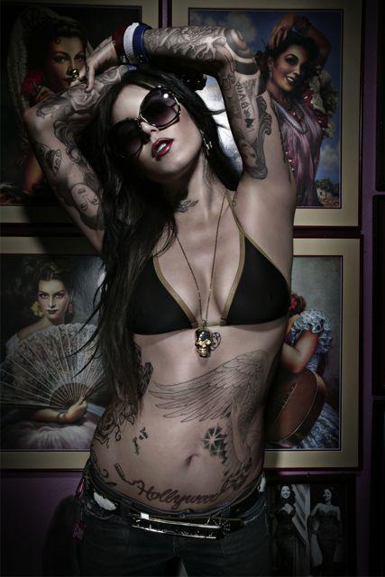 Kat Von D leg tattoos 