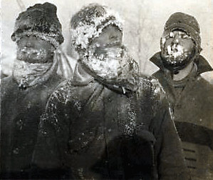 Reaching for the Out of Reach 33: Gold miners with frost-covered faces, -62 degrees, Alaska, circa 1899. [ more from this project (nypl permalink) ]