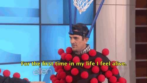Clip of a man from the Ellen show saying "For the first time in my life I feel alive."