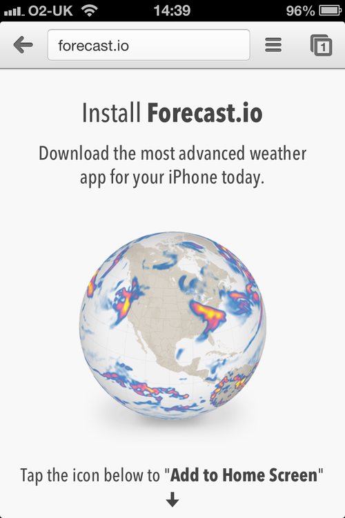 Forecast.IO in Chrome for iPhone prompts me to add it to the homescreen