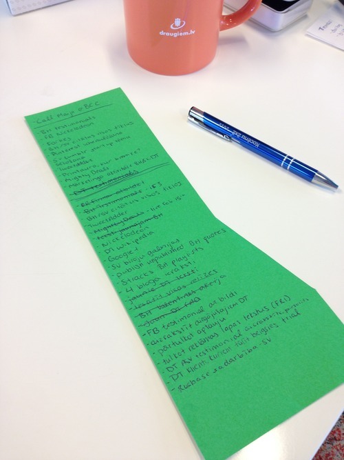 A list of tasks written down on a green piece of paper