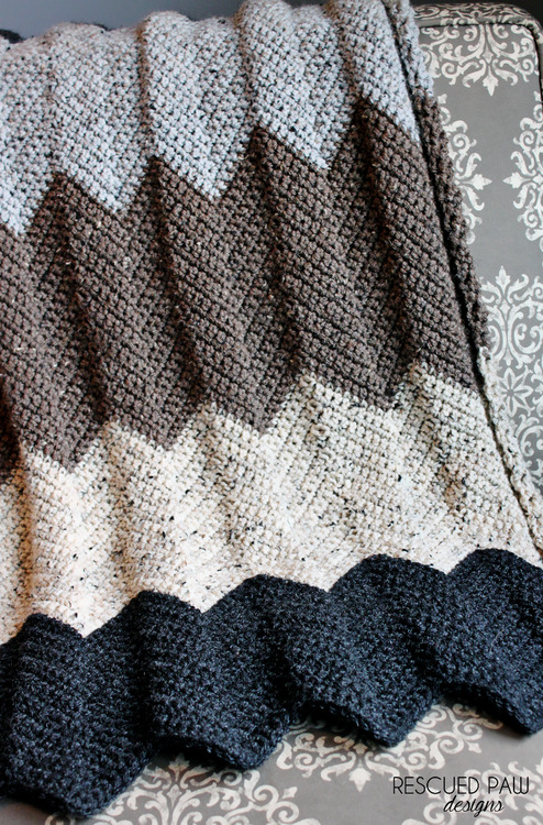 Neutral Chevron Crochet Blanket Free pattern via Rescued Paw Designs