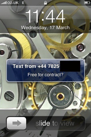 Text from +77 7825 (redacted): Free for contract?