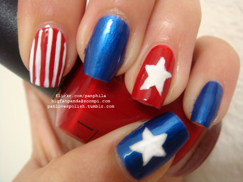 July 4th Nails. Getting ready for Sunday! Simple stars and stripes