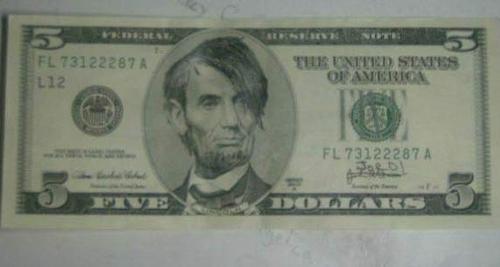 5 dollar bill back. 20 dollar bill back and front.