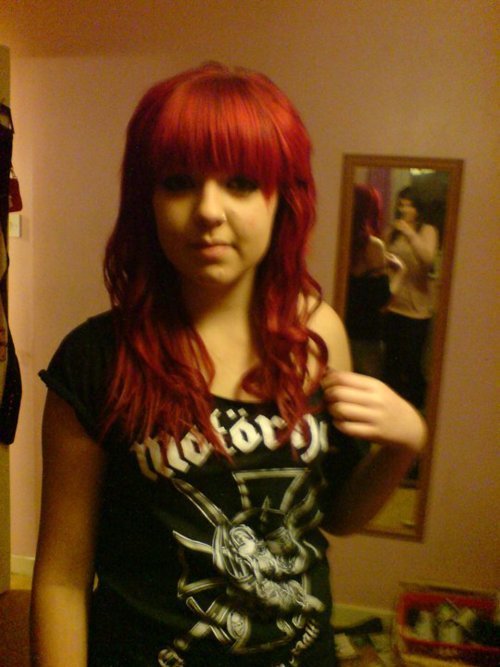Tagged: red hair, fringe, full fringe, bangs, motorhead, mirror, .