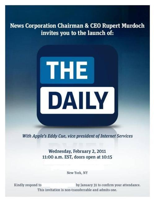 News Cops invite for launch of The Daily iPad only newspaper