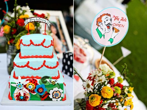  wedding teal blue red outdoor cake 