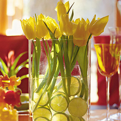 green and yellow wedding centerpieces