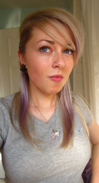 blonde hair purple highlights. Then i had my hair done again,