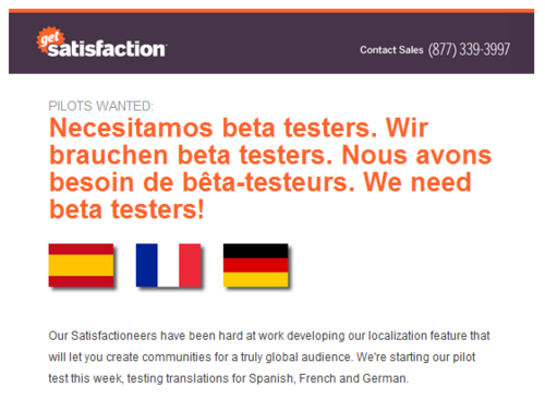 screenshot of get satisfaction website