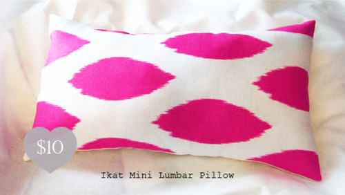 Bright Pink and White Ikat Fabric Mini Lumbar Pillow