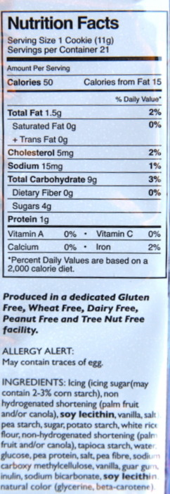 Gluten Free Cookies: Vanilla Sandwich Creme KinniTOOS Nutrition Facts and Ingredients