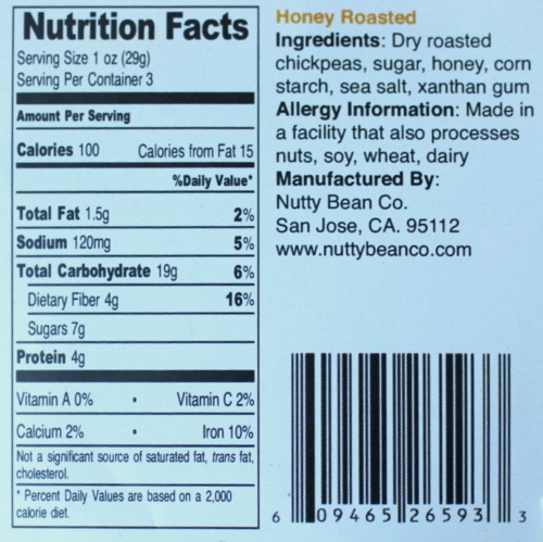 Gluten Free Snacks: Nutty Bean Co. Honey Roasted Chick Pz Nutrition Facts and Ingredients