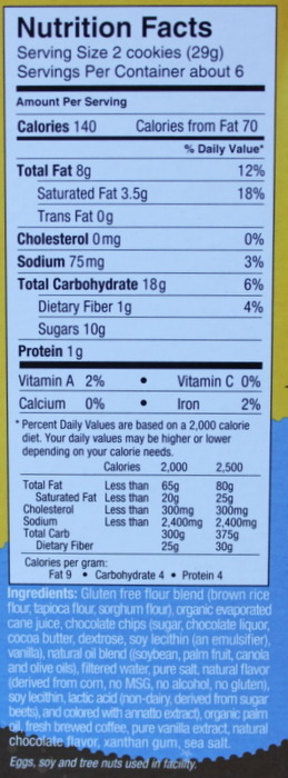 Gluten Free Cookies: Aunt Gussie's Chocolate Chip Cookies Nutrition Facts and Ingredients