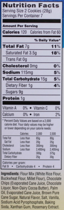 Gluten Free Cookies: Enjoy Life Crunchy Chocolate Chip Cookies Nutrition Facts and Ingredients