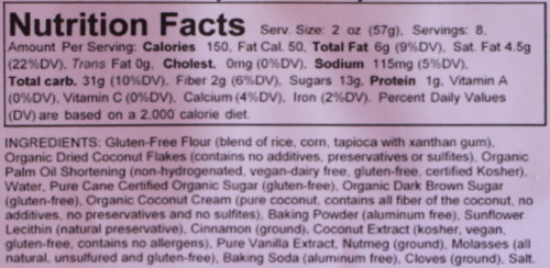 Gluten Free Cookies: Ann's Nut & Fruit Cake Coconut Cookies Nutrition Facts and Ingredients