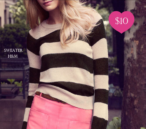 H&M bold stripe sweater black khaki