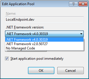 Edit Application Pool set to ASP 4