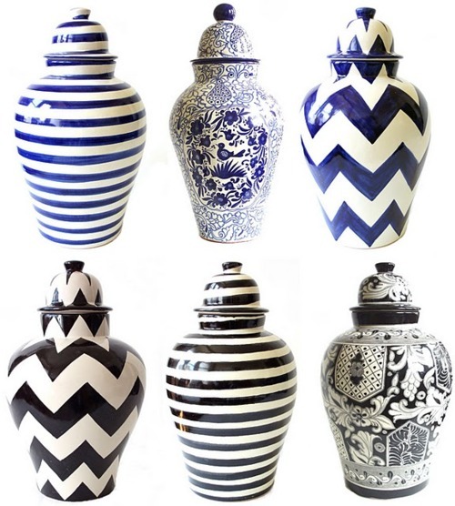 emilia ceramic pattern ginger jars chevron stripes black blue