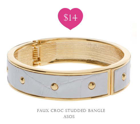 asks white faux croc crocodile gold studded bangle bracelet