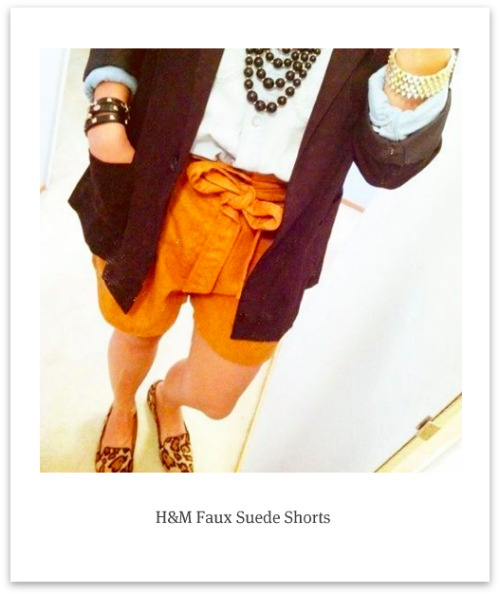 h&m faux suede shorts mer collection watch madewell chambray sam edelman leopard shoes