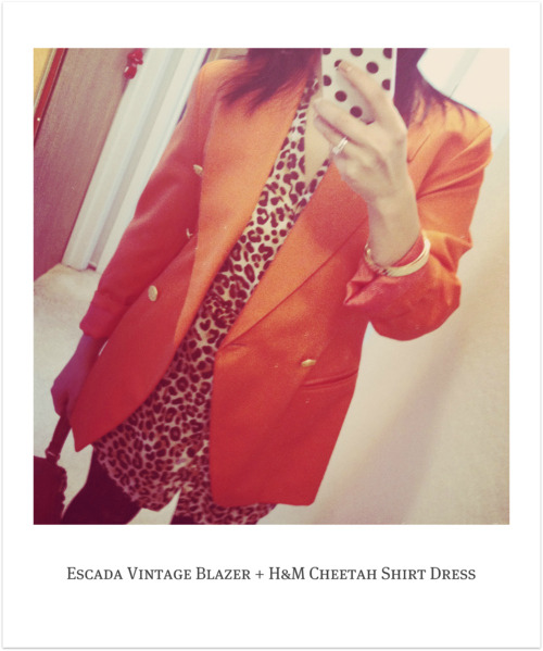esacada vintage blazer h&m cheetah print shirt dress
