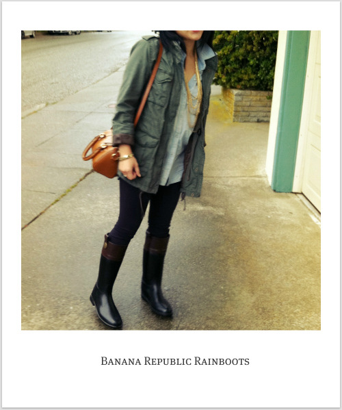 banana republic ryder rainboot madewell chambray h&m cargo jacket zara handbag
