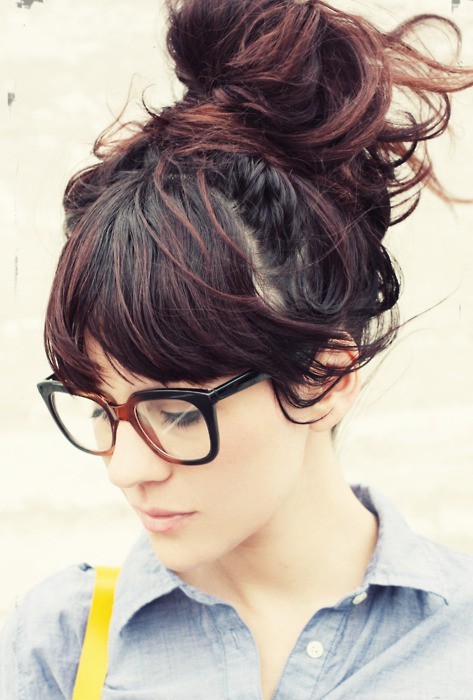 Messy Bun Hairstyle with Bangs