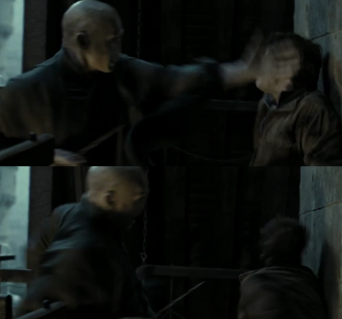  Voldemort very quickly bitch slaps Harry during their final battle