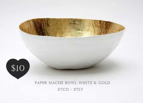 etsy paper mache bowl white & gold 