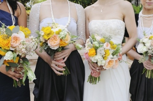 Yellow Black Gray wedding Wedding bouquets bridal party yellow 