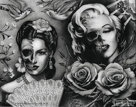 Skulls Drawing Marilyn Monroe 460x362px