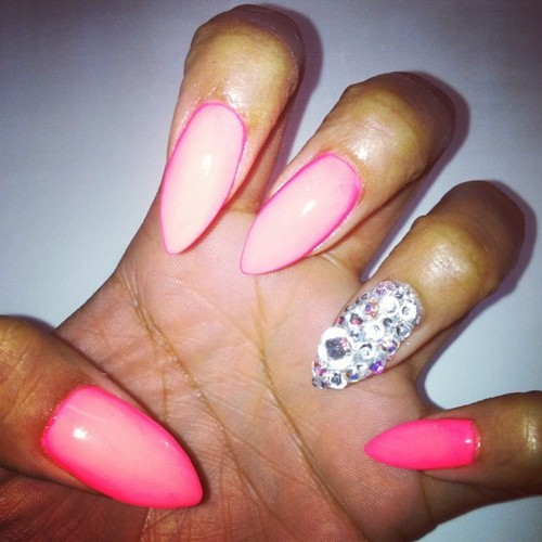 neon pink and diamond nails polish