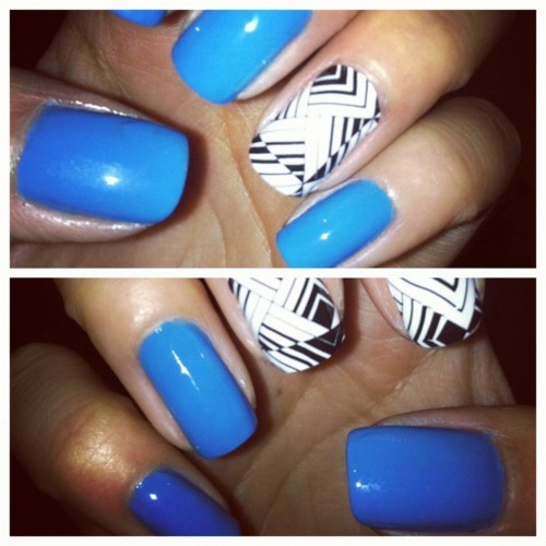 Blue With Black and White Abstract Nail Art