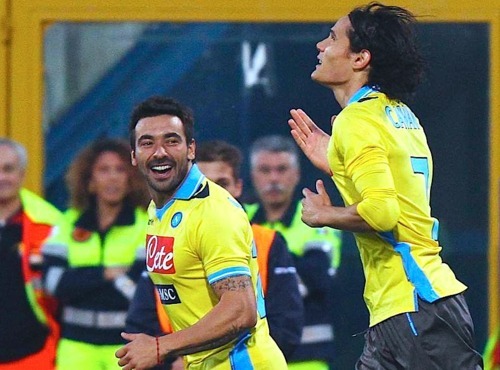 Edinson Cavani & Ezequiel Lavezzi celebrate after a goal