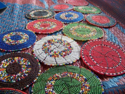Coasters, laid-out on the mat in Tanzania
