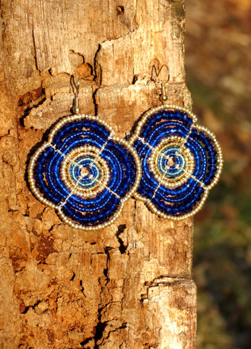 Cobalt and Gold Maasai Beaded Earrings by Hieropice