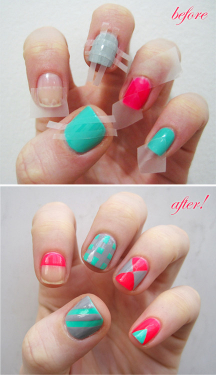 For geometric nail designs like stripes, triangles, or zig-zags,