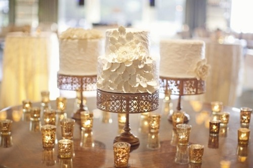 wedding cake gold cake stand gold vintage candle votives