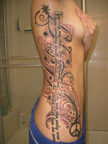 Some of the most popular themes for rib cage are literary tattoos with words