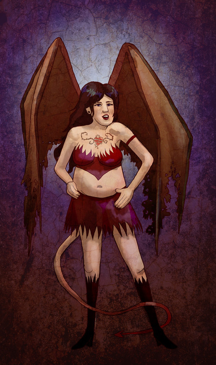 A succubus with tail and wings, referencing the disabled model Jes Sachse