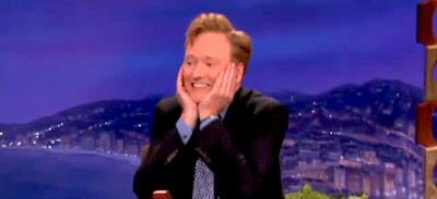 Conan O’Brien excited with hands on face gif