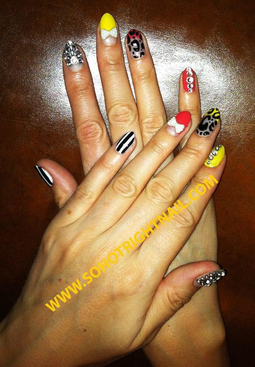 #3D nails #3d nail art #animal print nails #pinstripe nails #encrusted gem
