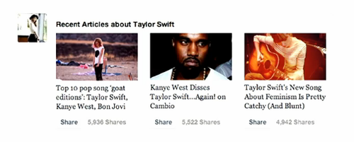 Facebook News Feed curated story about Taylor Swift Example