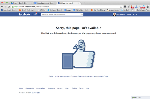 Facebook News Feed Broken Page